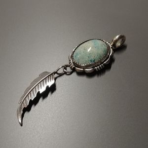 Navajo Johnny Johnson JJ Turquoise Feather Pendant